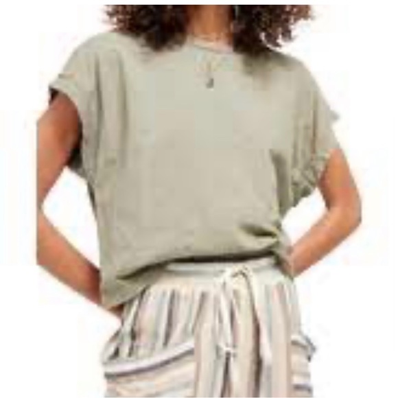 #1 NWT Free People distressed tee in sage green - Picture 2 of 5